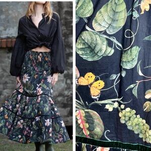 Olivia James the Label Izzy Skirt Dress Black Floral Butterfly Print Tiered XS